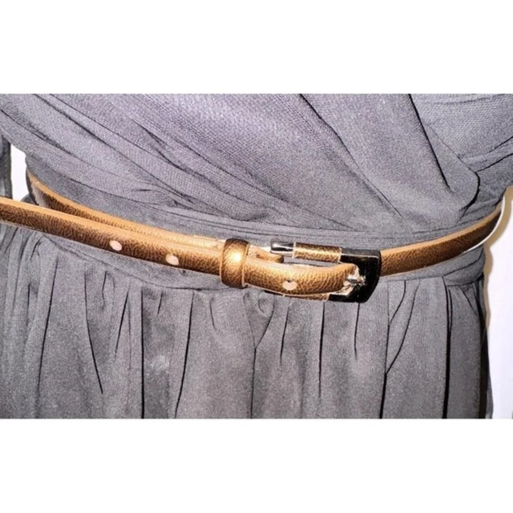 New York & Co‎ Skinny Belt Metallic Bronze Faux Leather Silver Buckle Chic 47-72